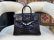 Hermes Birkin Black Crocodile Silver Lock 25cm - 3