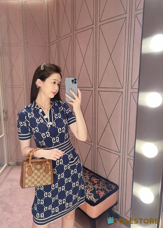 Gucci Polo Dress With GG Damier Pattern In Jacquard - 1