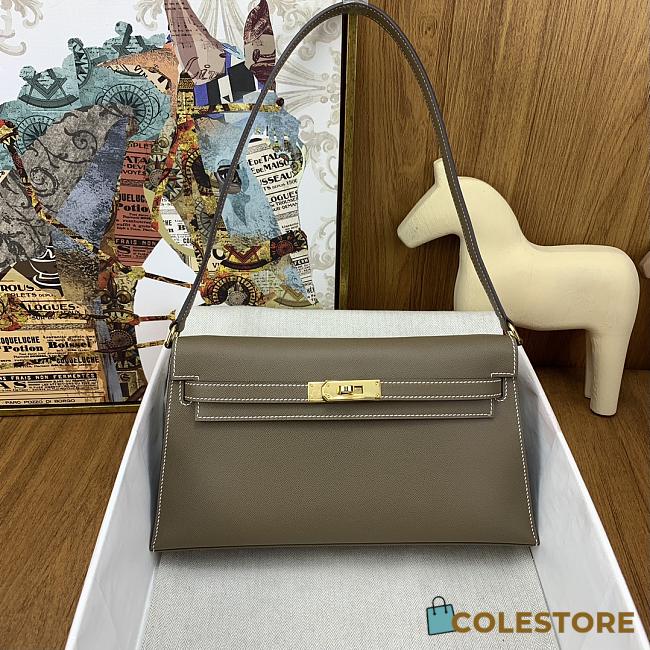 	 Hermes Kelly Elan Grey Golden Buckle Size 27x15x4cm - 1