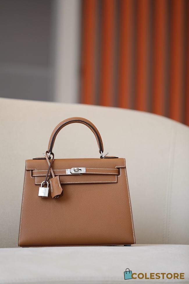 Hermes Kelly Epsom Leather Silver Buckle Brown Size 25*17*7cm - 1