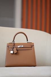 Hermes Kelly Epsom Leather Silver Buckle Brown Size 25*17*7cm - 1