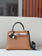 Hermes Kelly Epsom Leather Brown/Black/White Size 25*17*7cm - 1