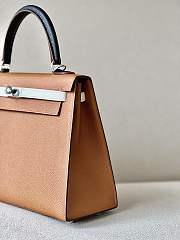 Hermes Kelly Epsom Leather Brown/Black/White Size 25*17*7cm - 3