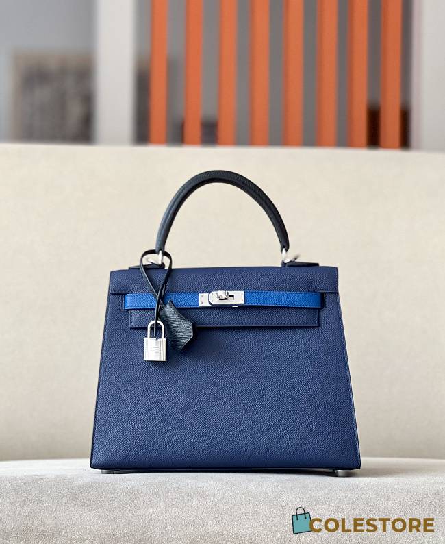 	 Hermes Kelly Epsom Leather Blue Size 25*17*7cm - 1