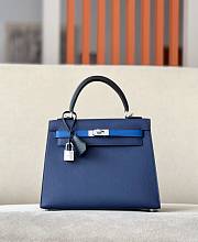	 Hermes Kelly Epsom Leather Blue Size 25*17*7cm - 1
