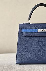 	 Hermes Kelly Epsom Leather Blue Size 25*17*7cm - 6