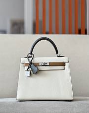 	 Hermes Kelly Epsom Leather White Size 25*17*7cm - 1