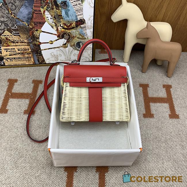 Hermès White Mini Kelly Picnic Red 20cm - 1