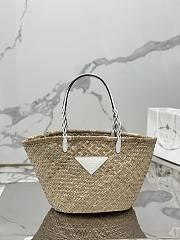 Prada Woven Palm and Leather Tote White 25×48×16cm - 1
