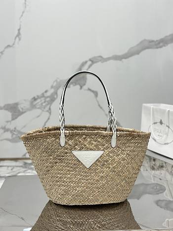 Prada Woven Palm and Leather Tote White 25×48×16cm
