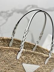 Prada Woven Palm and Leather Tote White 25×48×16cm - 5