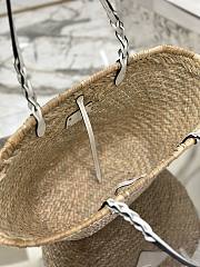 Prada Woven Palm and Leather Tote White 25×48×16cm - 4
