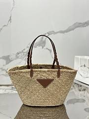 	 Prada Woven Palm and Leather Tote Brown 25×48×16cm - 1