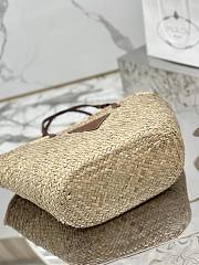 	 Prada Woven Palm and Leather Tote Brown 25×48×16cm - 4