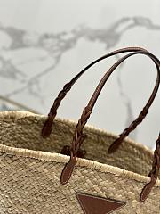	 Prada Woven Palm and Leather Tote Brown 25×48×16cm - 6