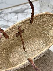 	 Prada Woven Palm and Leather Tote Brown 25×48×16cm - 5