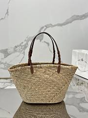 	 Prada Woven Palm and Leather Tote Brown 25×48×16cm - 3