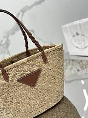 	 Prada Woven Palm and Leather Tote Brown 25×48×16cm - 2