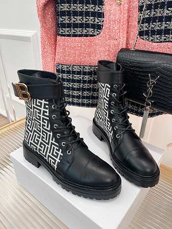 Balmain Romy Monogram Jacquard Leather Combat Boots