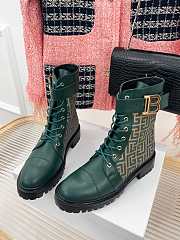 	 Balmain Romy Monogram Jacquard Leather Combat Boots Green - 4