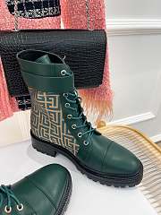 	 Balmain Romy Monogram Jacquard Leather Combat Boots Green - 3