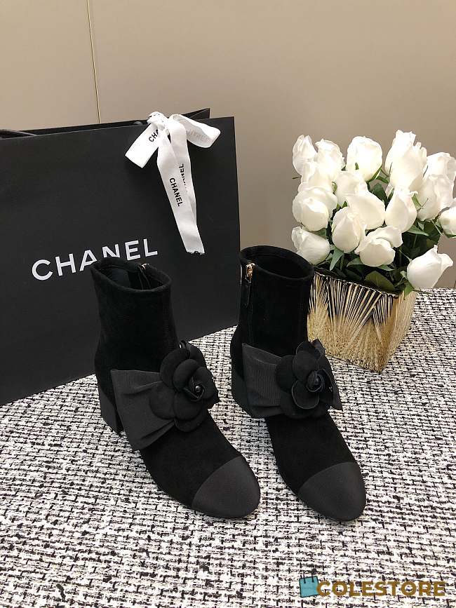 	 Chanel Suede Kidskin & Grosgrain Black  - 1