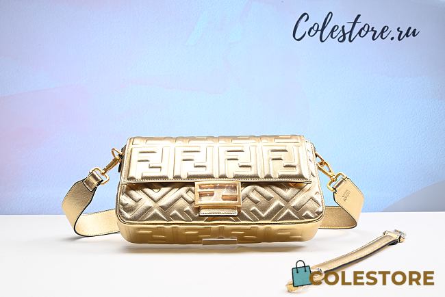 Colestore Fendi Women Baguette Fendi Prints On Leather Bag-Gold Size 26cm - 1