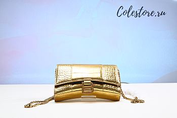 Colestore Balenciaga Hourglass Croc-Embossed Leather Wallet-On-Chain In Gold Size 19cm