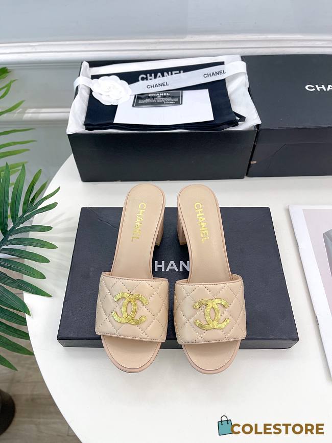 Colestore Chanel Slipper Beigh 6cm - 1