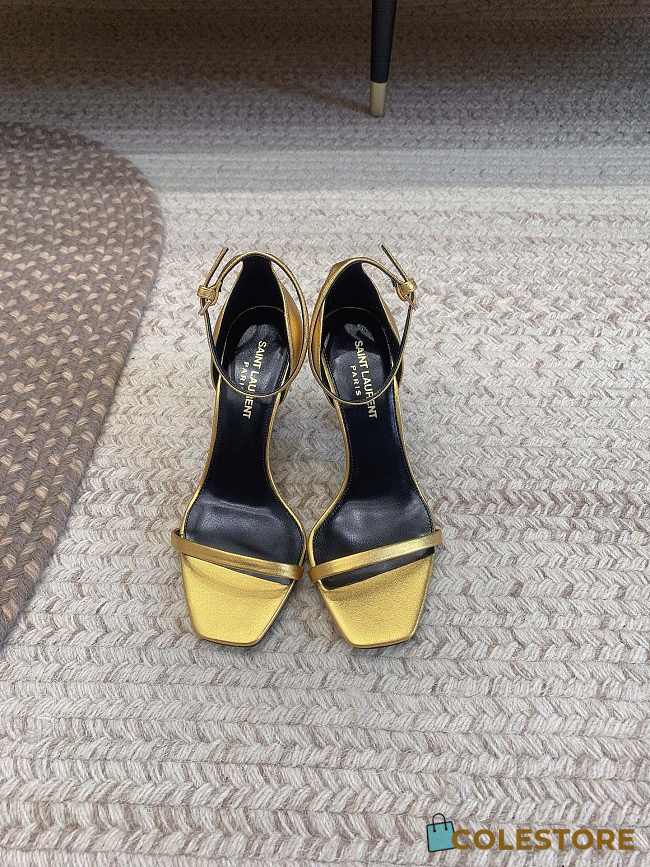 Colestore YSL Logo High Heels Gold Sandals - 1