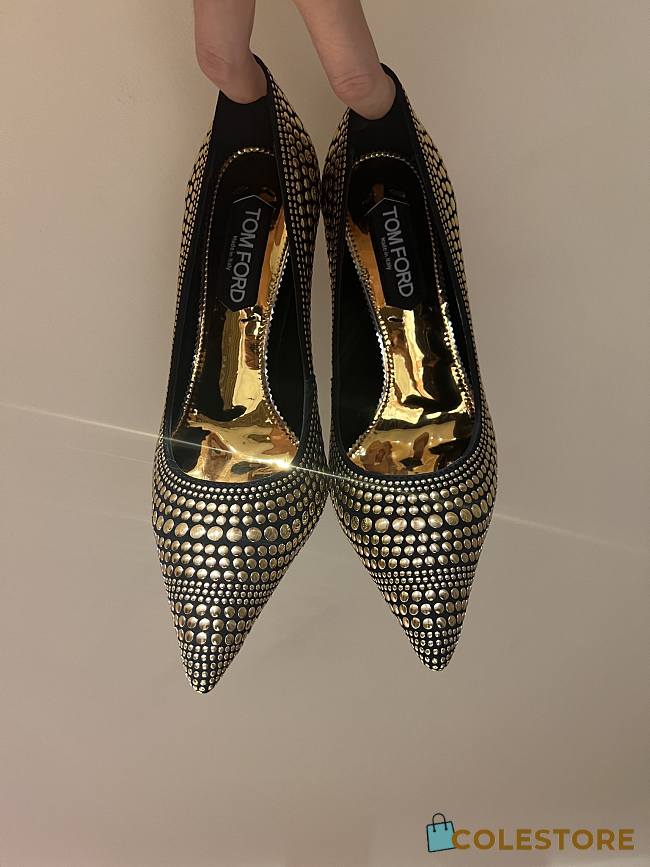 Colestore Tom Ford Black/Gold Studded Suede Pointed Toe Pumps 105 - 1