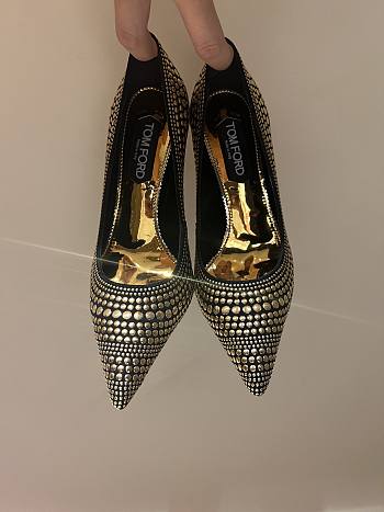 Colestore Tom Ford Black/Gold Studded Suede Pointed Toe Pumps 105