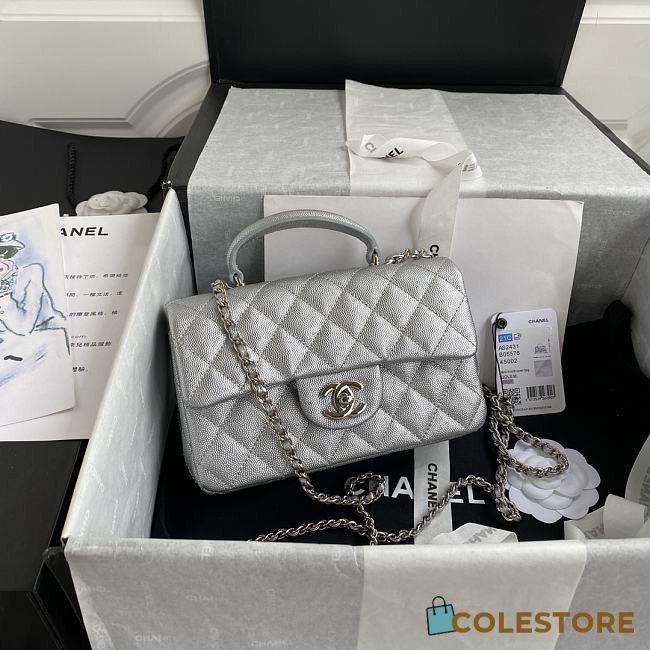 Colestore Chanel Silver Flap Bag Caviar Size 20x12x6cm - 1