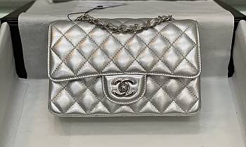 	 Colestore Chanel Silver Flap Bag Lamskin Size 20x12x6cm
