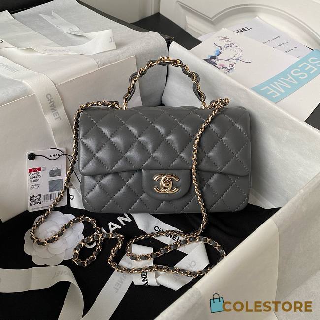 	 Colestore Chanel Mini Flap Bag with Top Handle 20cm Dark Grey x Gold Hardware - 1