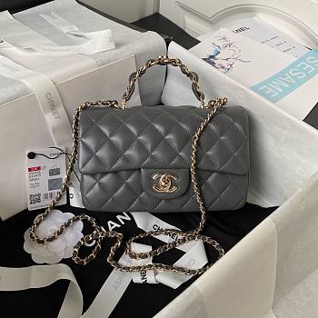 	 Colestore Chanel Mini Flap Bag with Top Handle 20cm Dark Grey x Gold Hardware