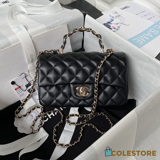 	 Colestore Chanel Mini Flap Bag with Top Handle Black x Gold Hardware 20x12x6cm - 1