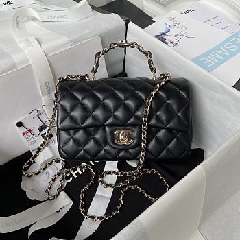 	 Colestore Chanel Mini Flap Bag with Top Handle Black x Gold Hardware 20x12x6cm