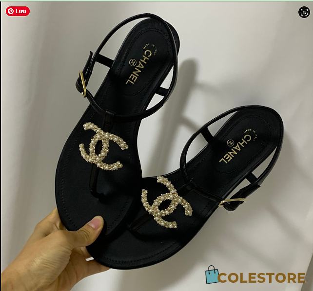 Chanel Gold Pearl Leather Sandals - 1