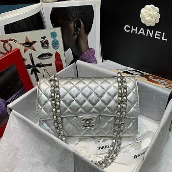 Colestore Chanel Silver Lambskin Medium Double Flap Bag Size 25cm