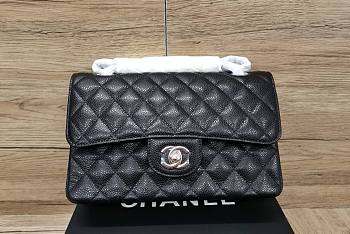 	 Colestore Chanel Flap Small Black Caviar Sliver Hardware 14.5x23cmx6cm