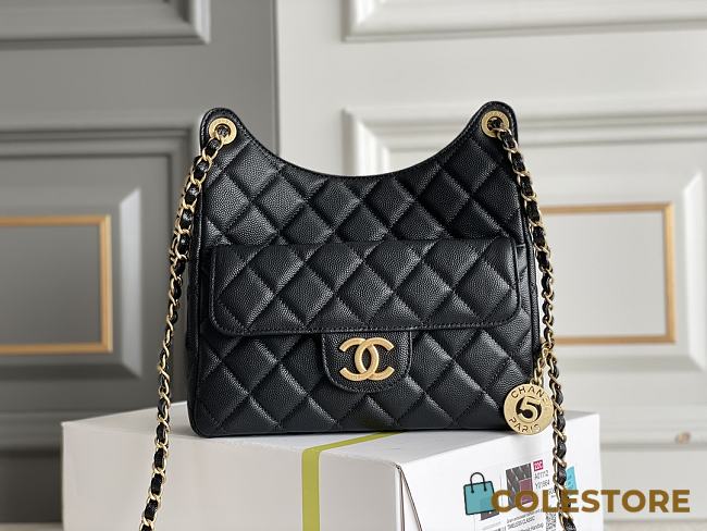 	 Colestore Chanel Small Hobo Caviar Bag Black Size 22.5*21.5*7cm - 1