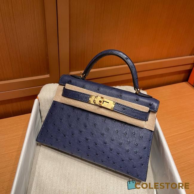 Colestore Hermes Mini Kelly Ostrich Blue Navy  - 1