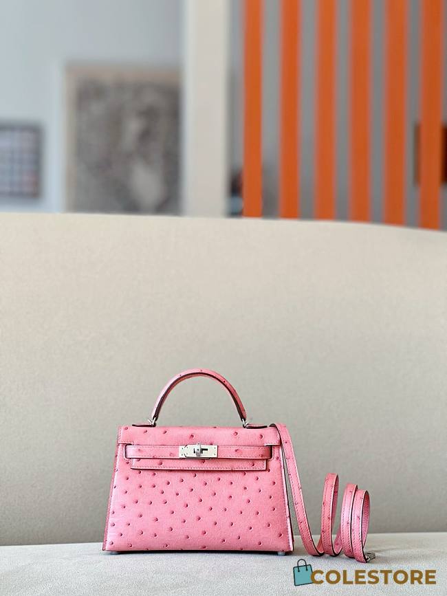 	 Colestore Hermes Mini Kelly Ostrich Pink  - 1