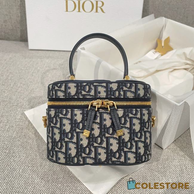 Dior CD Signature Vanity Case Blue Dior Oblique Jacquard 16X11X9.5cm - 1