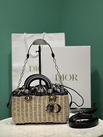 Colestore Dior - Medium Lady D-Joy Bag Natural and Black Wicker 22x12x5