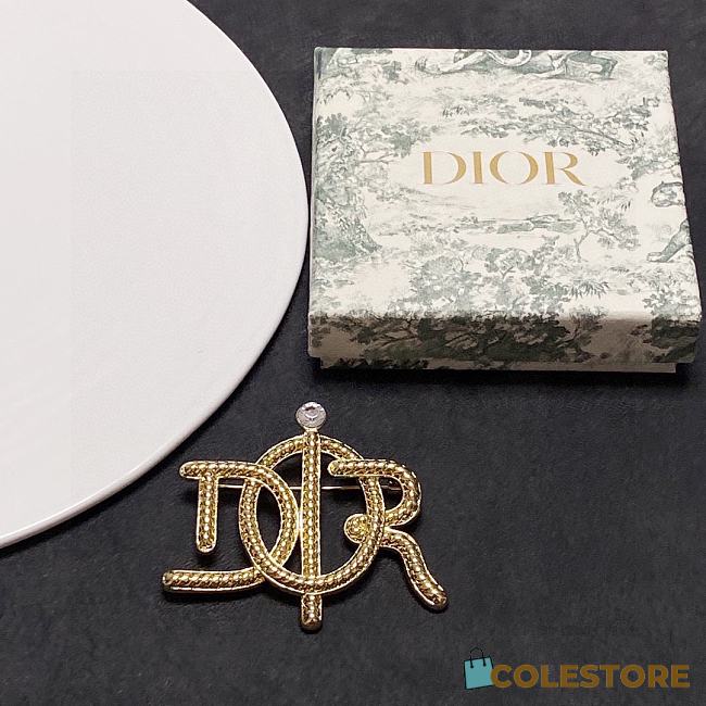 Colestore Christian Dior Gold Tone Logo Brooch - 1