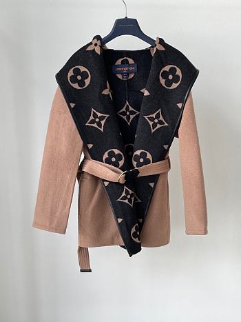 Louis Vuitton Signature Short Hooded Wrap Coat Brown