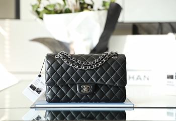 Colestore Chanel Flap Medium Black Silver Hardware 15.5x25.5x6.5cm