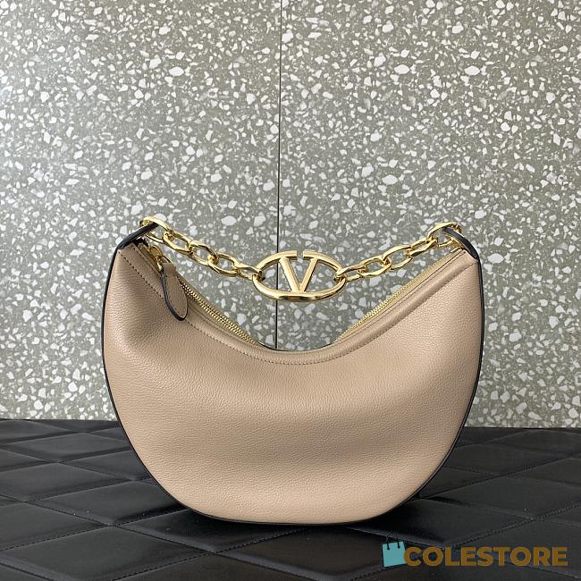 	 Colestore Small Vlogo Moon Hobo Bag In Leather With Chain Beige 29x23x11cm - 1